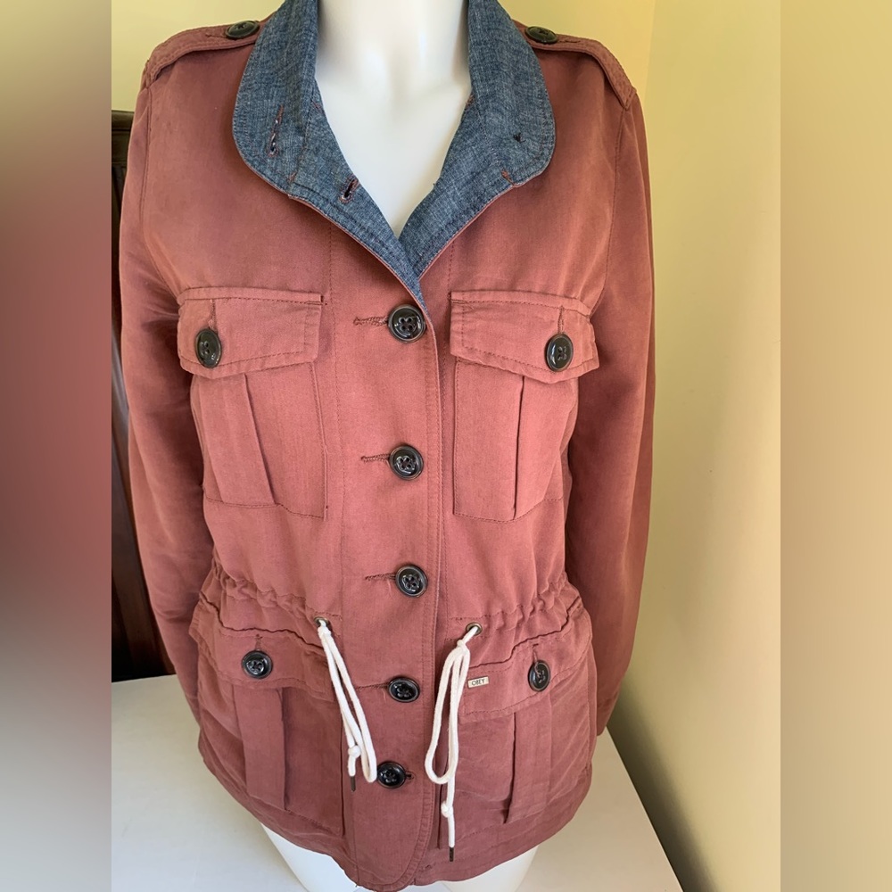 Obey Propaganda Hemingway brown cargo jacket button-up front closure 4 pockets S